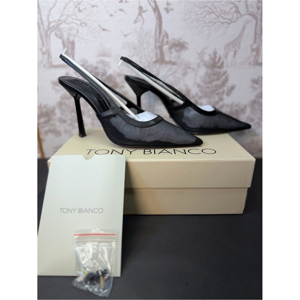 Tony Bianco Glide Slingback in Black Nylon leather high heel pointed toe